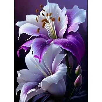 Diamantové malování Diamantové malování - Květ fialové lilie + třpytivé kamínky