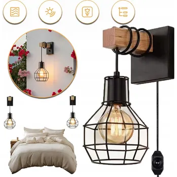 Nástěnné svítidlo Nástěnné závěsné svítidlo E27 LAMPA DŘEVO VNITŘNÍ nástěnné LED ČERNÉ