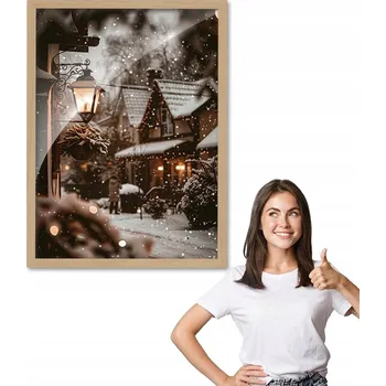 Obraz Obraz s rámem vzor ZIMNÍ MĚSTEČKO, dřevěný rámeček 50x70, do obýváku