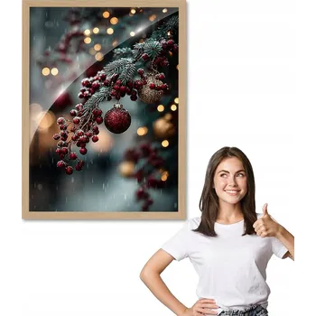 Obraz Obraz s rámem, vzor VÁNOČNÍ VĚTVIČKA, dřevěný rámeček 50x70, do obýváku