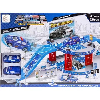 autodráha POLICEJNÍ PARKOVIŠTĚ GARÁŽ AUTODRÁHA SADA S 2 AUTÍČKY PRO DĚTI