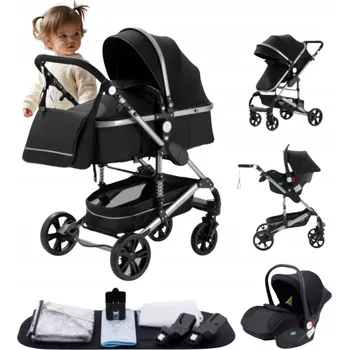 Kočárek DĚTSKÝ MULTIFUNKČNÍ KOČÁREK 3V1 S HLUBOKOU KORBOU, AUTOSEDAČKOU A SPORTOVNÍ VERZÍ, HOUPACÍ, ZATEPLENÝ