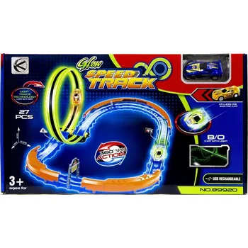 autodráha SVÍTÍCÍ AUTODRÁHA DO TMA, ZÁVODNÍ AUTO, FLEXIBILNÍ DRÁHA