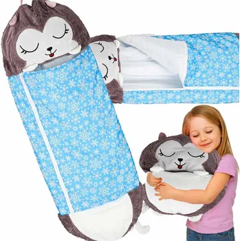 Spacák Spací pytel pro děti turistický polštář 2v1 50 cm modrý