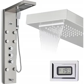 Sprchový set Sprchový panel Auralis s termostatickou baterií, dešťovou sprchou a hydromasáží, stříbrný/nikl