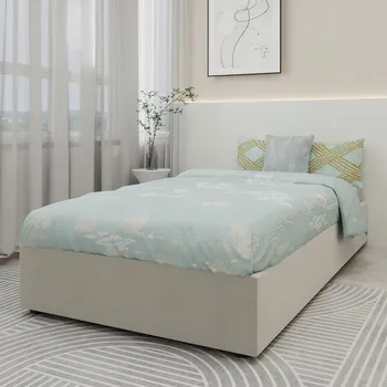 Postel Dřevěná dvoulůžková postel Arhatreya 90x200, béžové odstíny