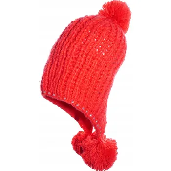 Čepice Dívčí čepice ušanka s bambulkami červená Ambra, vel. 55/60