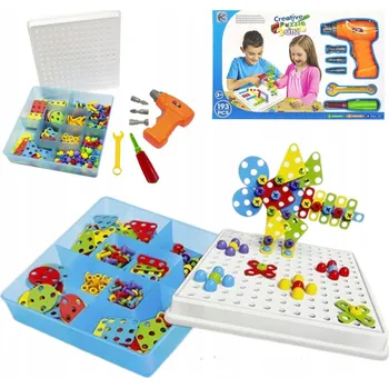 ostatní stavebnice STAVEBNÍ PUZZLE V KRABIČCE NA NÁŘADÍ 193 DÍLŮ MOZAIKOVÉ STAVEBNICE