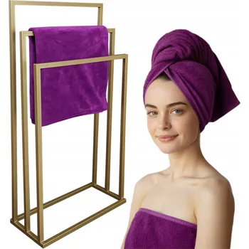 Věšák STOJAN NA RUČNÍKY 3 RAMENA Stojací věšák do koupelny zlatý SVAŘOVANÝ