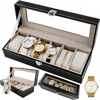 Šperk Organizér na hodinky, šperky a Náramky, 6 přihrádek, Šperkovnice, Pouzdro