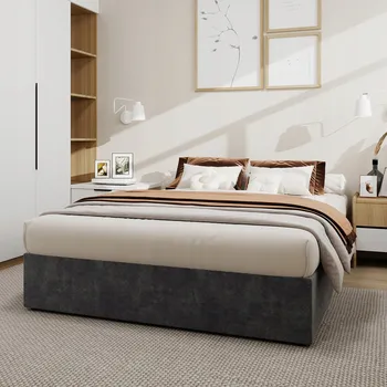 Postel Dřevěná manželská postel Arhatreya 160x200 cm šedá