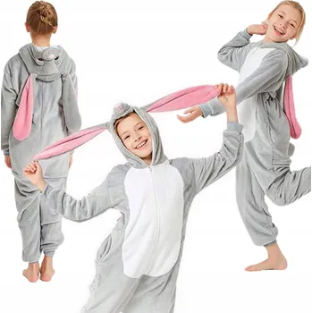 Dětské pyžamo králík overal kigurumi teplé dětské pyžamo na zip 134-140