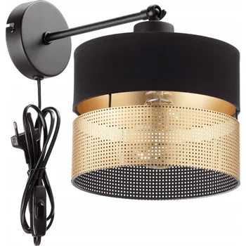 Nástěnné svítidlo NÁSTĚNNÁ LAMPA SE ZÁSUVKOU, STÍNIDLO S DÍRKAMI, ZLATÁ, E27 LED, 20 CM, NASTAVITELNÁ