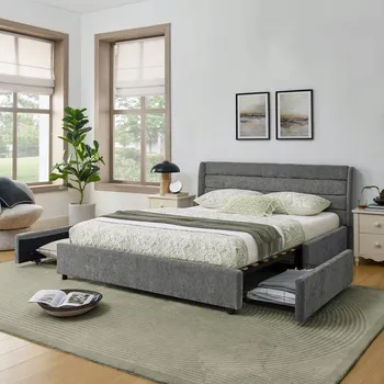 Postel Dřevěná manželská postel Arhatreya 140x200 cm šedá