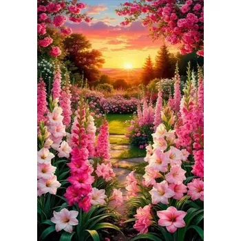 Diamantové malování Diamantové malování - Růžové květy při západu (60x80)