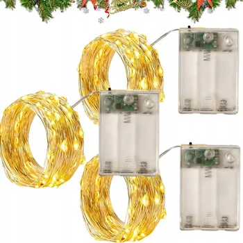 Vánoční dekorace 3x Světýlka na tenkém drátku, barva teplá bílá, 50 LED diod, 5 m