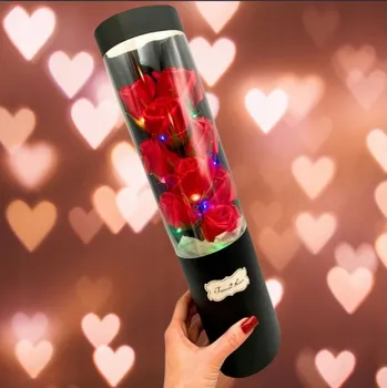 umělá květina Kytice vonných mýdlových květů v krabičce, růže jako dárek, svítící L