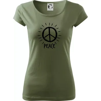Dámské tričko Peace symbol černobílý - Dámské triko Pure - M ( Khaki )