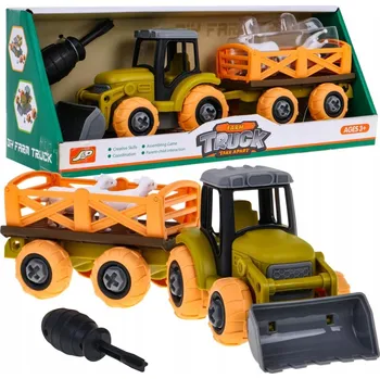 autíčko Rozkládací traktor s lžící a přívěsem, šroubovák a ovečky Hračka pro d