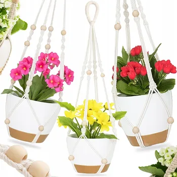 Květináč 3x Závěsný DRŽÁK NA KVĚTINÁČ BOHO MAKRAMÉ ze šňůry na květináč, na balkon, 90 cm