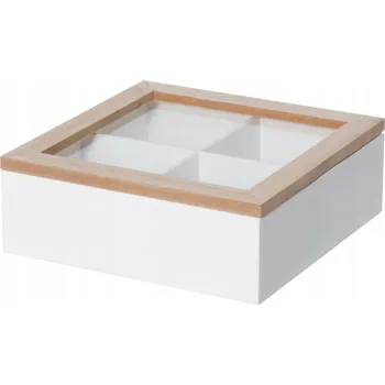 Úložný box KRABIČKA S PŘIHRÁDKAMI NA DROBNOSTI BÍLÁ MDF 20 x 20 x 7 cm S VÍKEM