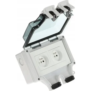 Elektrická zásuvka Dvojitá nástěnná zásuvka Atlo vodotěsná s uzemněním IP66 bílá