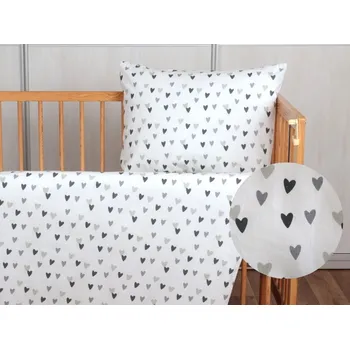 Povlečení JAN peří Dětské bavlněné povlečení do postýlky - šedá srdíčka - Dětské bavlněné povlečení do postýlky - šedá srdíčka - 60x45/135x90 cm