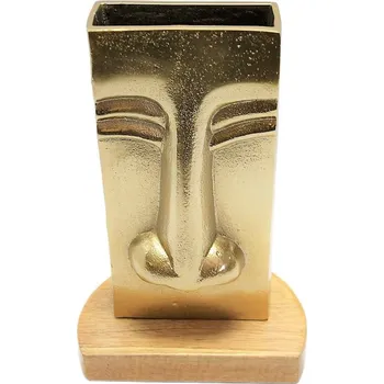 Váza VÁZA OBLIČEJ KOV+DŘEVO 27,5 CM