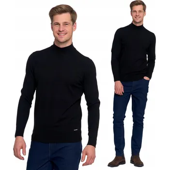 Pánský svetr ELEGANTNÍ PÁNSKÝ SVETR S POLOVIČNÍM ROLÁKEM KLASICKÝ HLADKÝ MÓDNÍ SLIM FIT MORAJ M