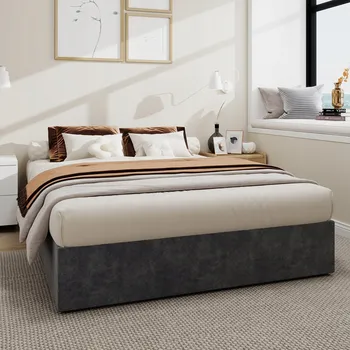 Postel Dřevěná manželská postel Arhatreya 140x200 cm šedá