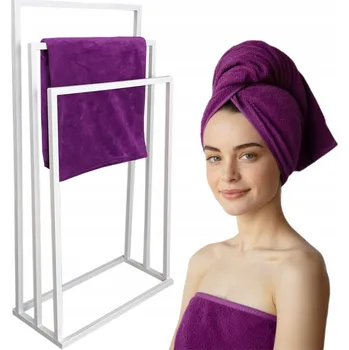 Věšák STOJAN NA RUČNÍKY 3 RAMENA Stojanový věšák do koupelny bílý matný SVAŘOVANÝ