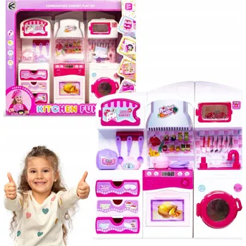 Doplněk pro panenku SADA KUCHYŇSKÉHO NÁBYTKU PRO PANENKY, RŮŽOVÁ KUCHYŇKA PRO DĚTI