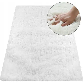 Koberec KOBEREC SHAGGY MĚKKÝ DO OBÝVÁKU 120X170 CM CHLUPATÝ PLYŠOVÝ BÍLÝ OBŠITÝ