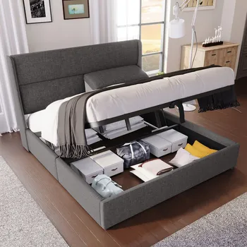 Postel Dřevěná manželská postel Arhatreya 140x200 cm šedá