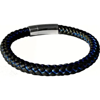 Náramek OCELOVÝ NÁRAMEK - OCEL / Černá Kůže / Modrá (202501)
