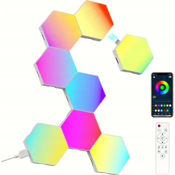 Nástěnné svítidlo 8 KS HEXAGONOVÁ LAMPA MEDOVÁ PLÁSTEV SVĚTLO RGB NÁSTĚNNÉ SVÍTIDLO OVLÁDANÉ APLIKACÍ