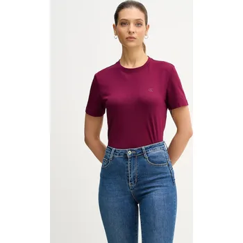 Dámské tričko Bavlněné tričko Calvin Klein Jeans LV047B224G burgundské 83A, vel. M