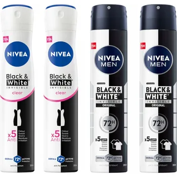 NIVEA Black&White Invisible Clear Antiperspirant dámský + pánský 72h x4