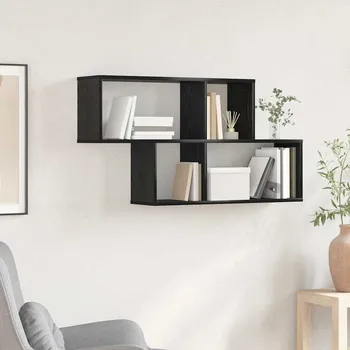 police Nástěnná polička s policí Nástěnný Černá kompozitní dřevo