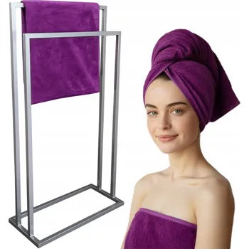 Věšák STOJAN NA RUČNÍKY 2 RAMENA Stojanový věšák do koupelny stříbrný SVAŘOVANÝ