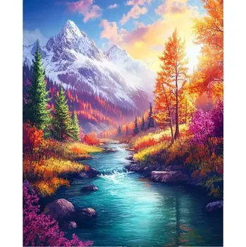 Diamantové malování Diamantové malování - Barevné údolí u potoka (60x80)