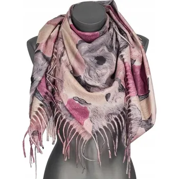 Šála Velká dámská šála s třásněmi, moderní abstraktní růžová