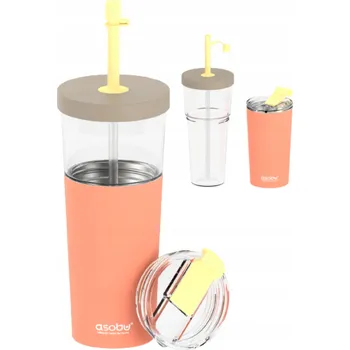 Termohrnek Termohrnek se slámkou Marina Asobu - pastelově broskvová 850 ml