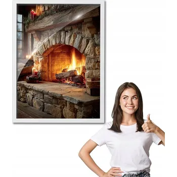 Obraz Obraz s rámem vzor PŘÍJEMNÝ KRB bílý rámeček 50x70 na zeď do obýváku