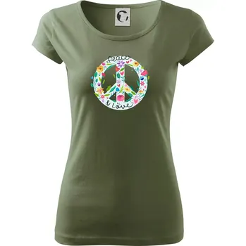 Dámské tričko Peace and love symbol - Dámské triko Pure - 3XL ( Khaki )
