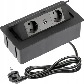Elektrická zásuvka Zásuvka zapuštěná do desky černá prodlužovací GTV SOFT 2xUSB A + C