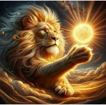 Diamantové malování Diamantové malování - Lev a slunce (50 x 50) + třpytivé kamínky