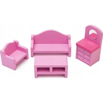 Doplněk pro panenku DŘEVĚNÝ NÁBYTEK DO DOMEČKU PRO PANENKY - SADA VYBAVENÍ POKOJE RŮŽOVÁ