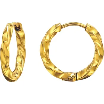 Náušnice B-TOP Náušnice kroužky z nerezové oceli v krouceném designu Druh barvy: Zlatá