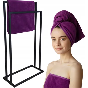 Věšák STOJAN NA RUČNÍKY 2 RAMENA Stojanový věšák do koupelny černý matný SVAŘOVANÝ